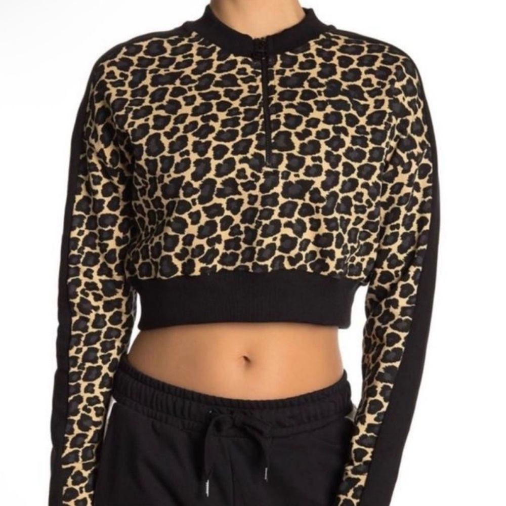 Puma Wild Pack Leopard Print Cropped Half-Zip Pullover Sweatshirt size XXS